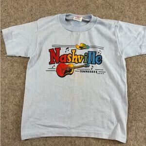 Vintage 80s Nashville Tennessee Shirt Kids Blue Music Graphic Tee USA Small 6-8